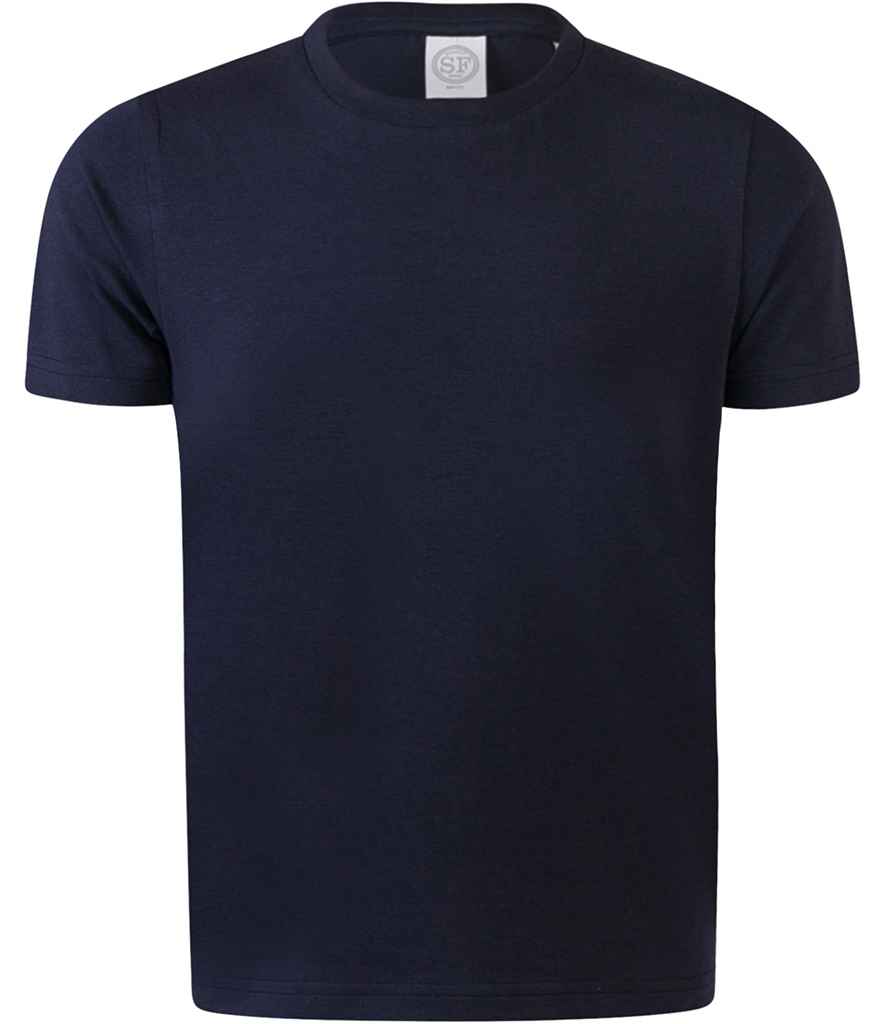SF Minni Kids Feel Good Stretch T-Shirt in Navy by SF Minni — Custom branded clothing by Print Press, featuring premium embroidery produced in our specialist print lab in the UK.
