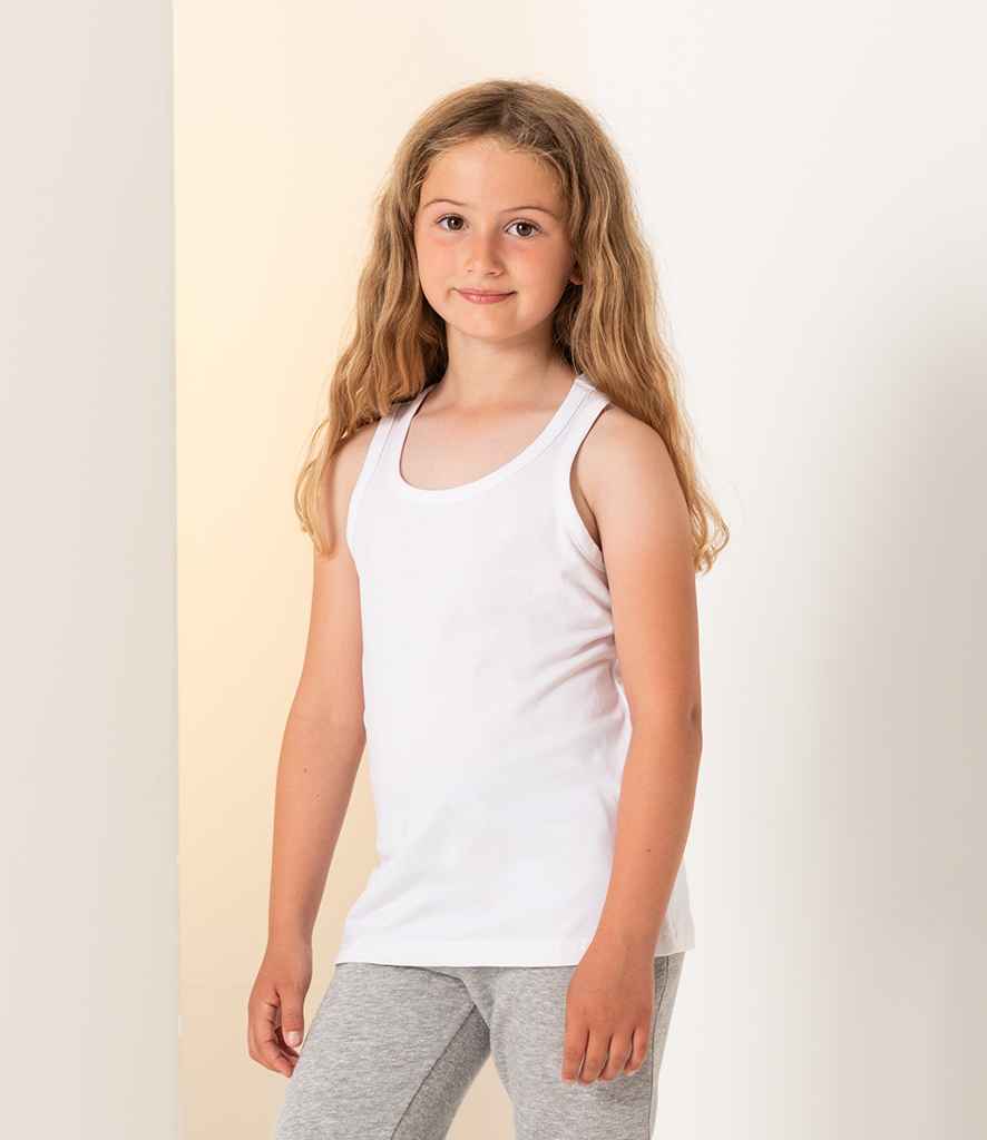 SF Minni Kids Feel Good Stretch Vest in White by SF Minni — Custom branded clothing by Print Press, featuring premium embroidery produced in our specialist print lab in the UK.