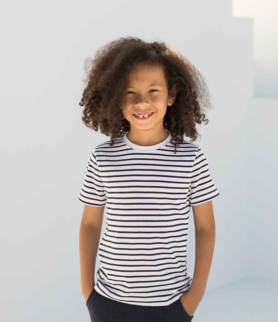 SF Minni Kids Striped T-Shirt in White Oxford Navy by SF Minni — Custom branded clothing by Print Press, featuring premium embroidery produced in our specialist print lab in the UK.