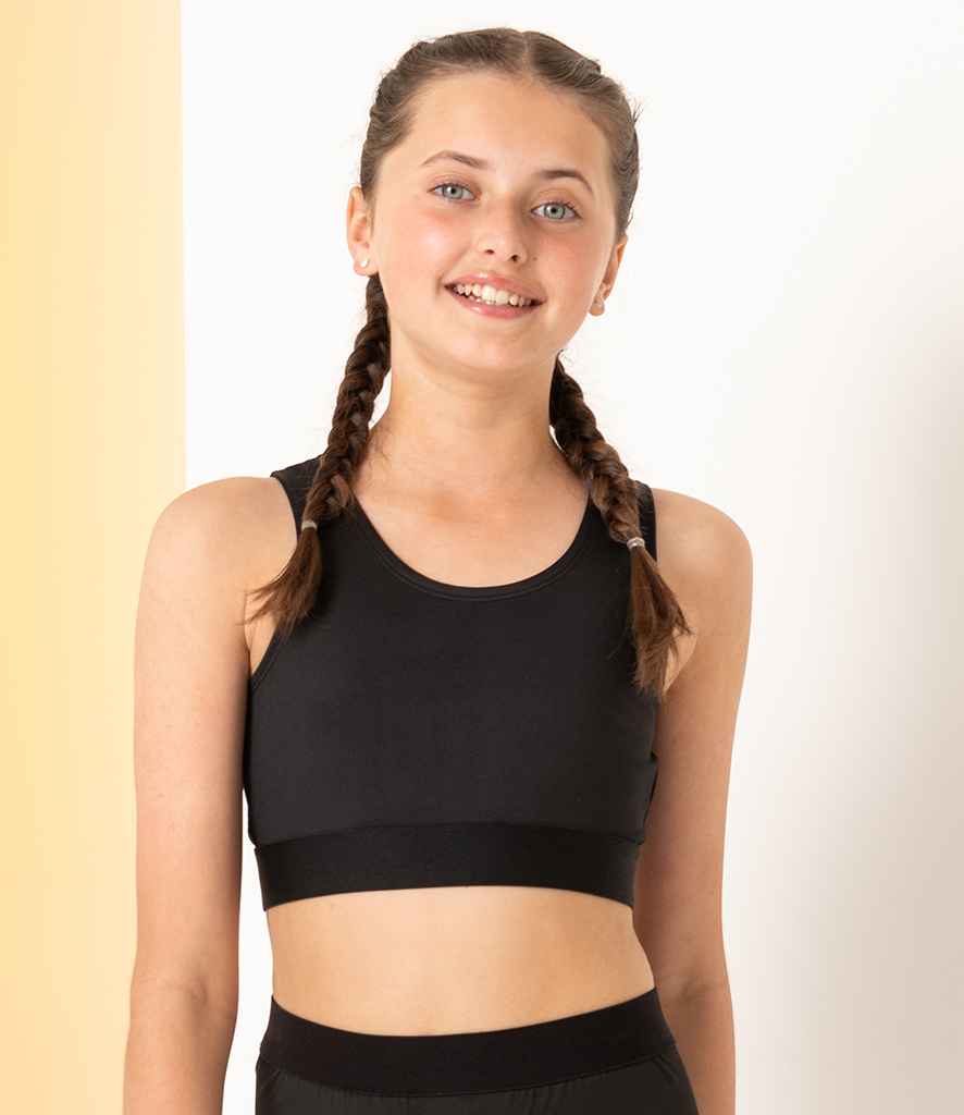 SF Minni Kids Fashion Crop Top in Black Black by SF Minni — Custom branded clothing by Print Press, featuring premium embroidery produced in our specialist print lab in the UK.