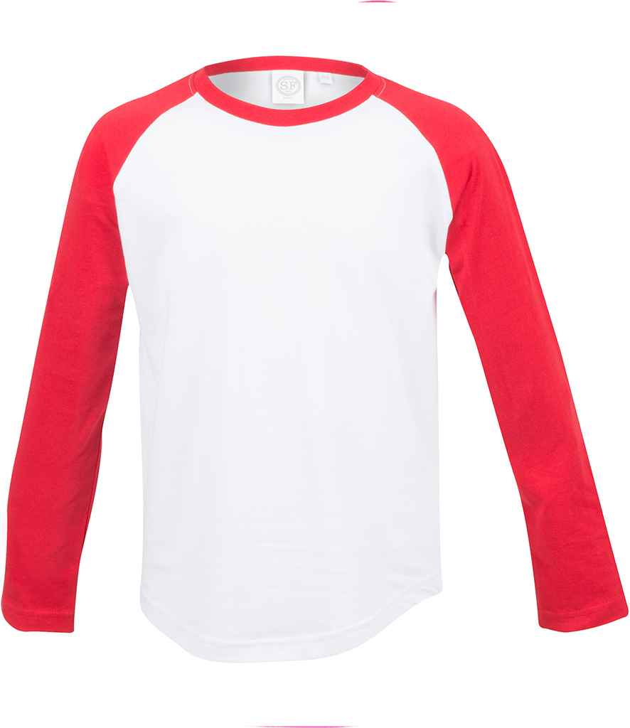 SF Minni Kids Long Sleeve Baseball T-Shirt in by SF Minni — Custom branded clothing by Print Press, featuring premium embroidery produced in our specialist print lab in the UK.