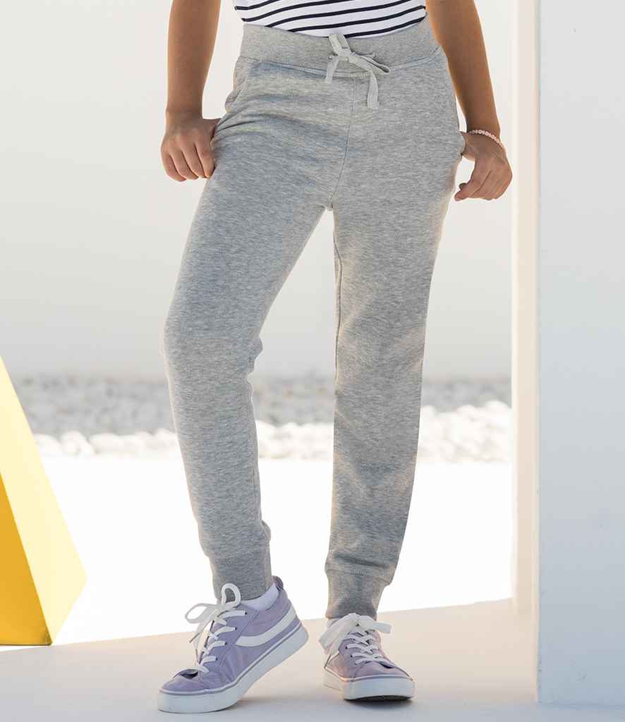 SF Minni Kids Slim Cuffed Joggers in Heather Grey by SF Minni — Custom branded clothing by Print Press, featuring premium embroidery produced in our specialist print lab in the UK.
