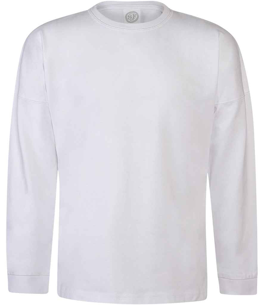 SF Minni Kids Drop Shoulder Slogan Top in White by SF Minni — Custom branded clothing by Print Press, featuring premium embroidery produced in our specialist print lab in the UK.