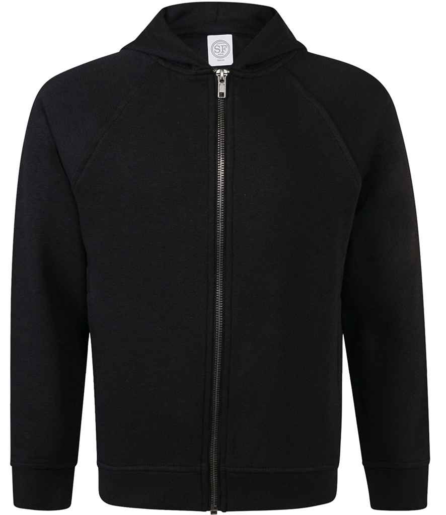 SF Minni Kids Zip Hooded Sweatshirt in Black by SF Minni — Custom branded clothing by Print Press, featuring premium embroidery produced in our specialist print lab in the UK.
