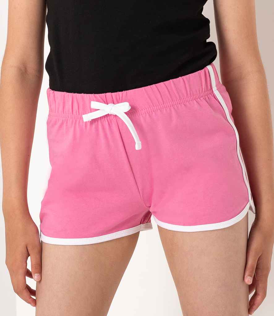SF Minni Kids Retro Shorts in Bright Pink White by SF Minni — Custom branded clothing by Print Press, featuring premium embroidery produced in our specialist print lab in the UK.