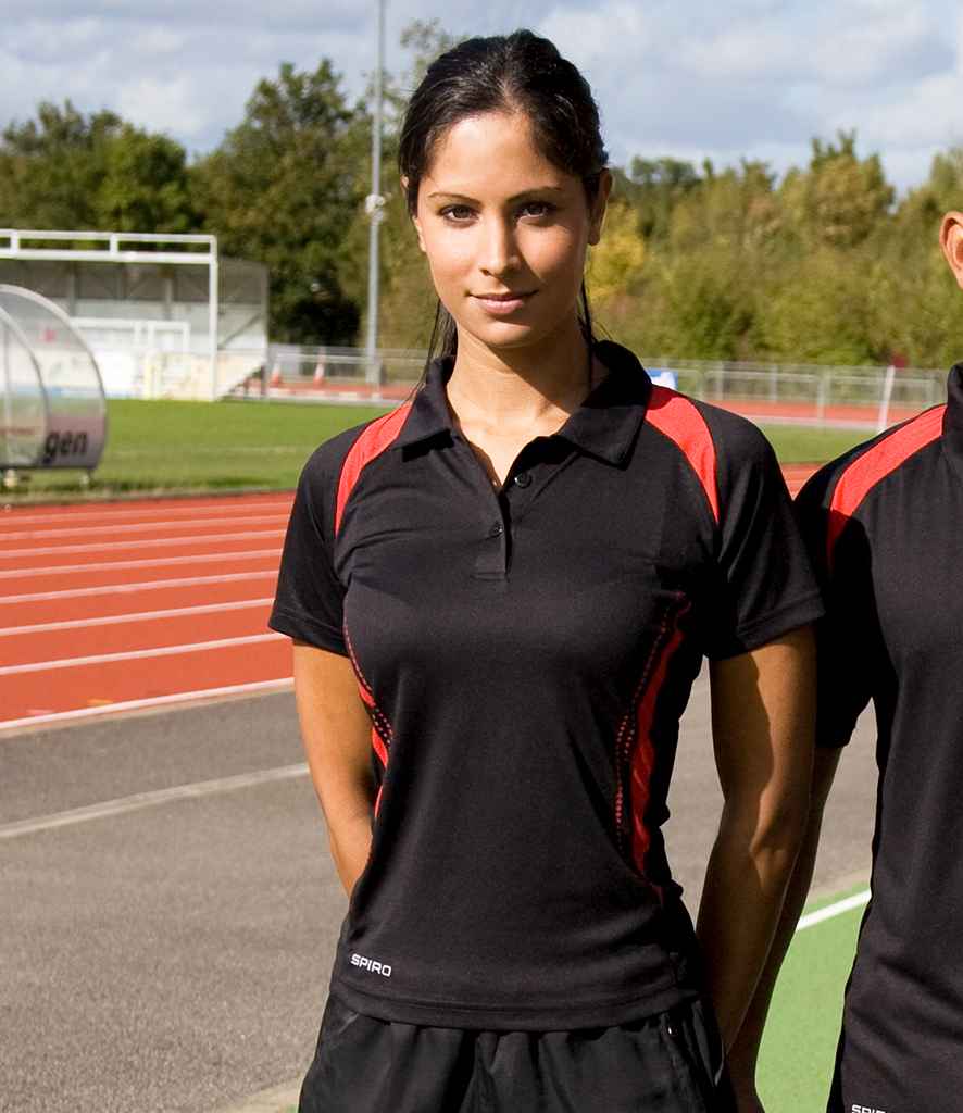 Spiro Ladies Team Spirit Polo Shirt in Black Red by Spiro — Custom branded clothing by Print Press, featuring premium embroidery produced in our specialist print lab in the UK.