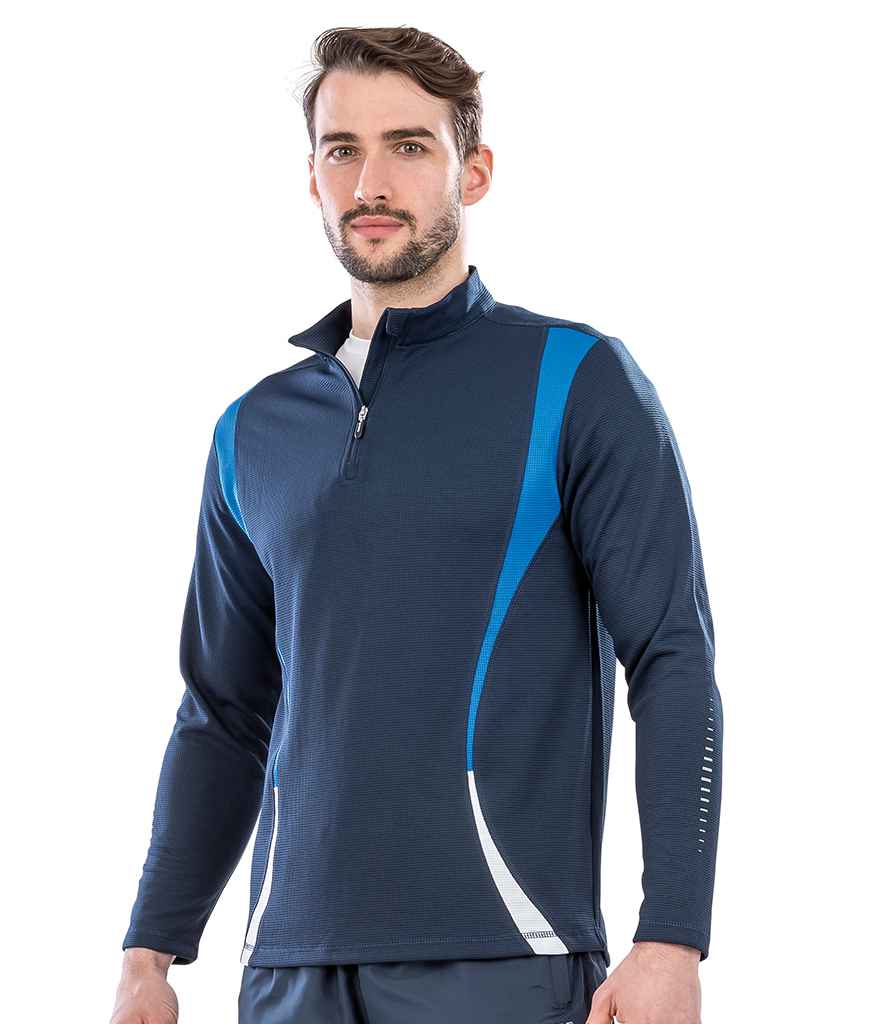 Spiro Unisex Zip Neck Trial Training Top in Navy Royal Blue White by Spiro — Custom branded clothing by Print Press, featuring premium embroidery produced in our specialist print lab in the UK.