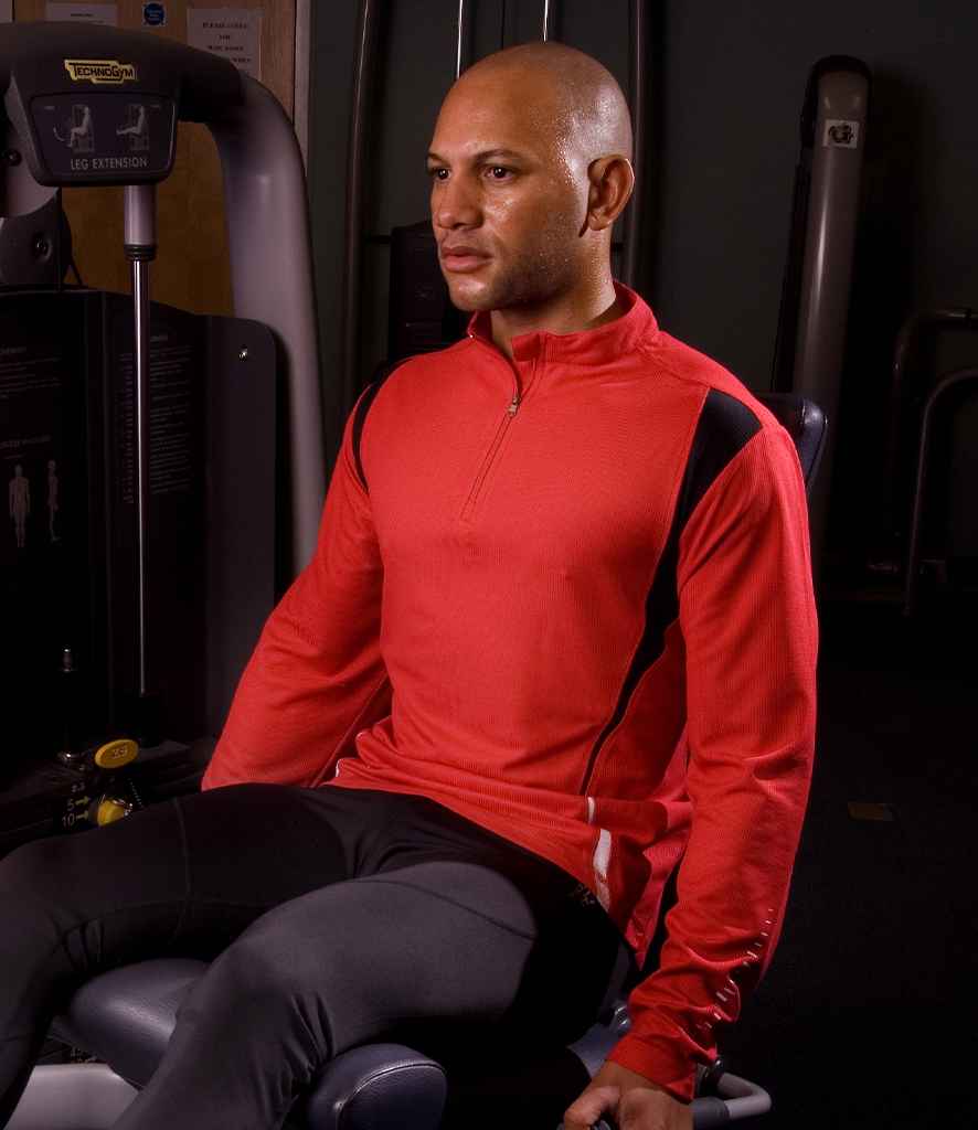 Spiro Unisex Zip Neck Trial Training Top in Red Black White by Spiro — Custom branded clothing by Print Press, featuring premium embroidery produced in our specialist print lab in the UK.