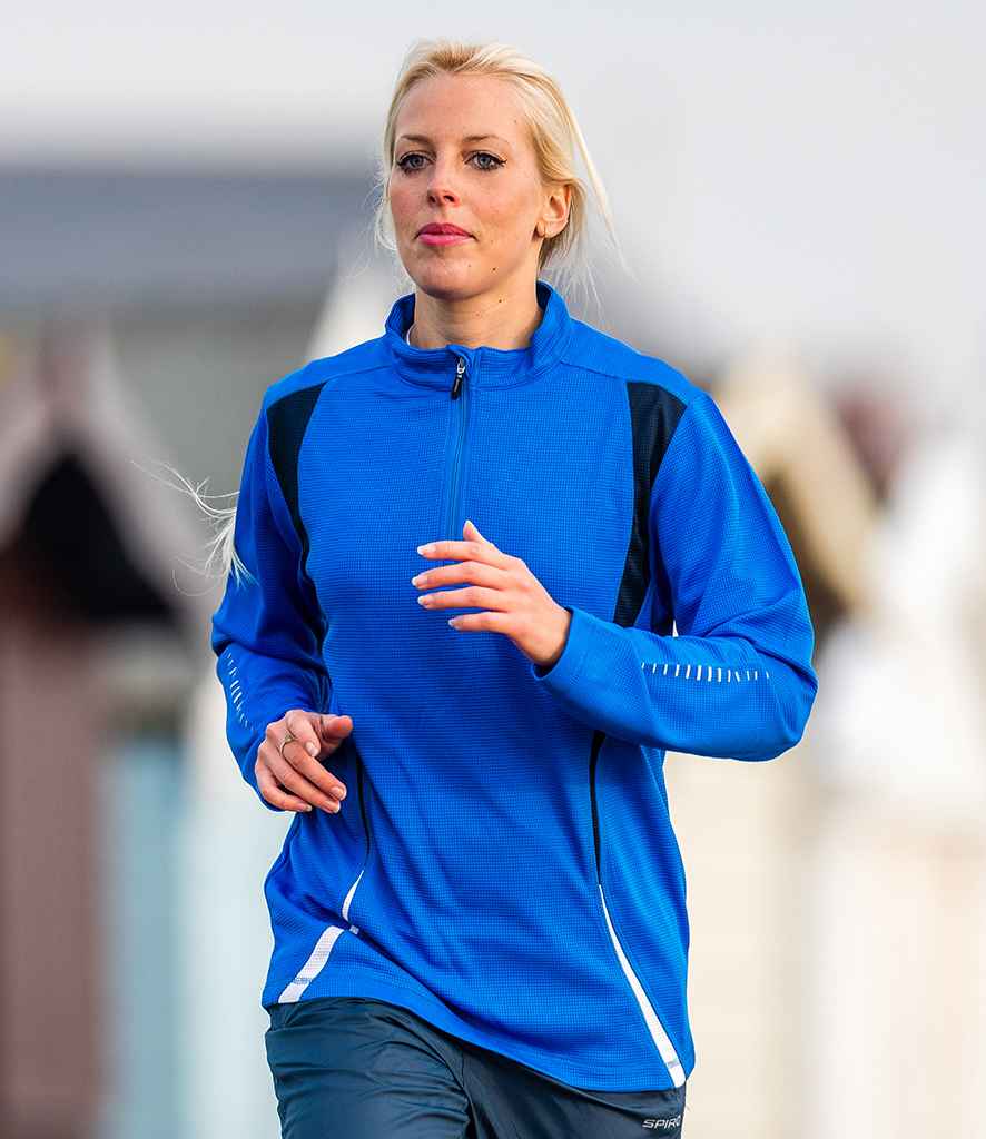 Spiro Unisex Zip Neck Trial Training Top in Royal Blue Navy White by Spiro — Custom branded clothing by Print Press, featuring premium embroidery produced in our specialist print lab in the UK.