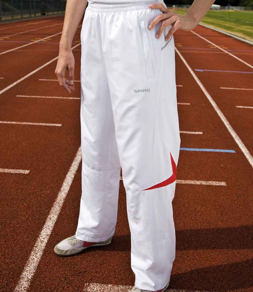 Spiro Ladies Micro-Lite Team Pants in White Red by Spiro — Custom branded clothing by Print Press, featuring premium embroidery produced in our specialist print lab in the UK.