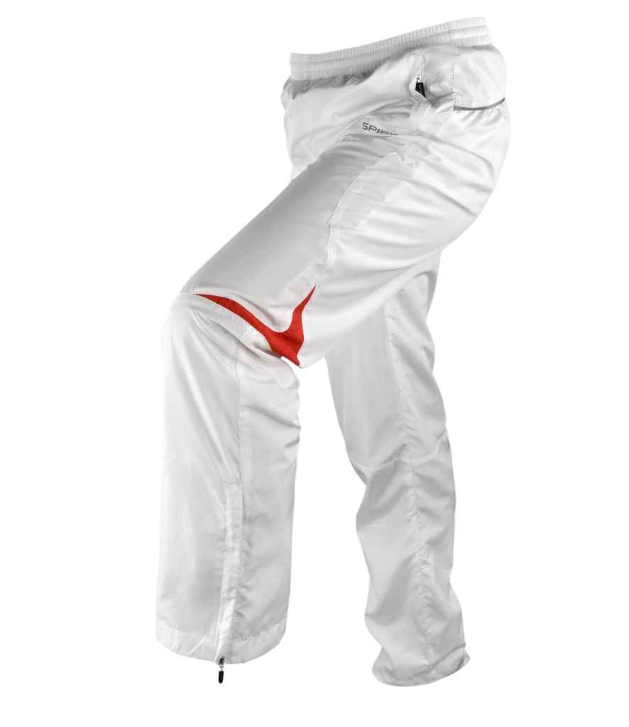 Spiro Micro-Lite Team Pants in White Red by Spiro — Custom branded clothing by Print Press, featuring premium embroidery produced in our specialist print lab in the UK.