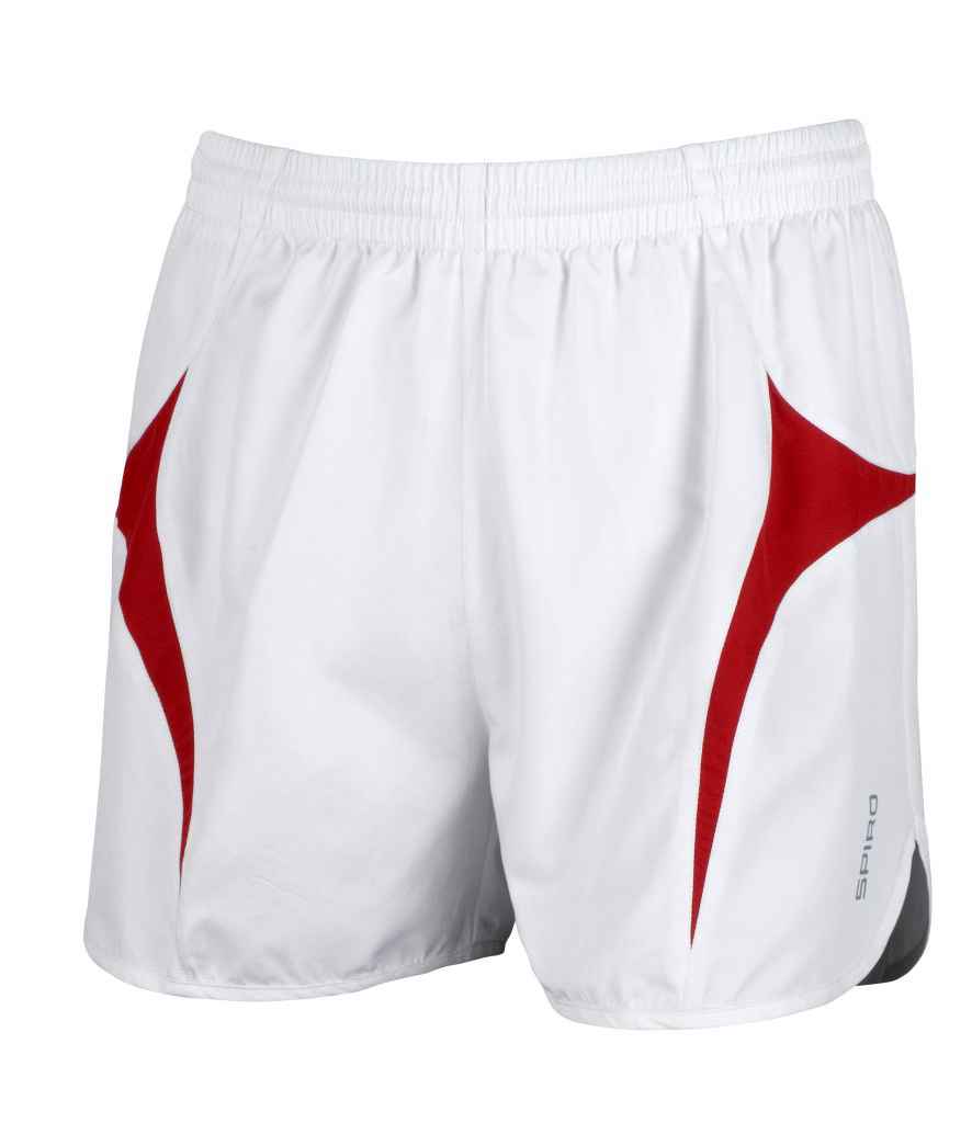 Spiro Micro-Lite Running Shorts in White Red by Spiro — Custom branded clothing by Print Press, featuring premium embroidery produced in our specialist print lab in the UK.