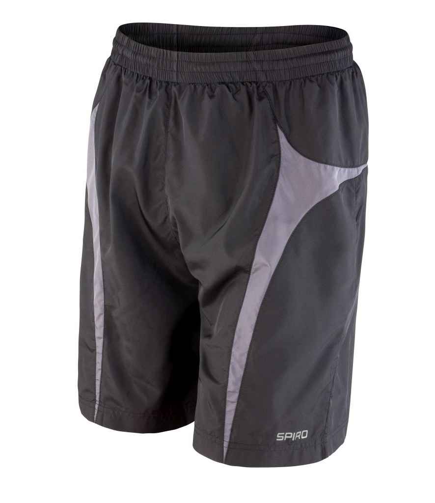 Spiro Micro-Lite Mesh Lined Team Shorts in Black Grey by Spiro — Custom branded clothing by Print Press, featuring premium embroidery produced in our specialist print lab in the UK.