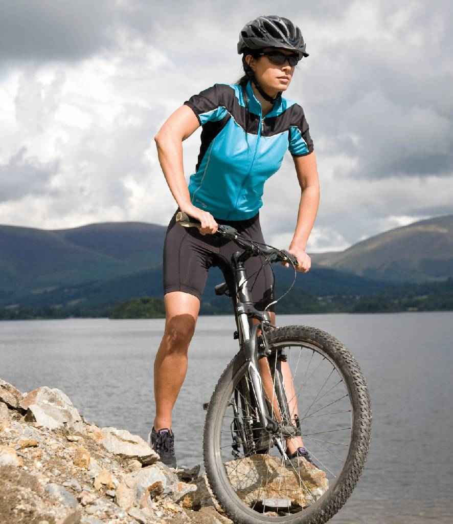Spiro Ladies Bikewear Top in Aqua Black by Spiro — Custom branded clothing by Print Press, featuring premium embroidery produced in our specialist print lab in the UK.