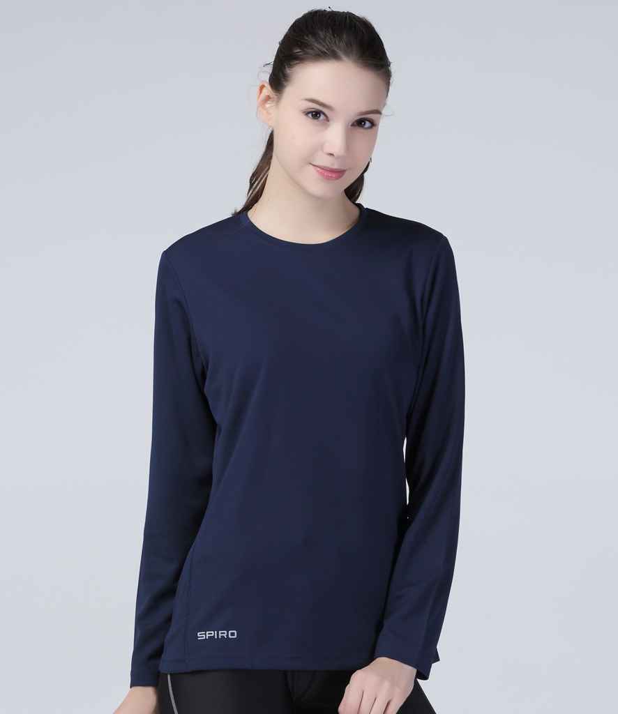 Spiro Ladies Performance Long Sleeve T-Shirt in Navy by Spiro — Custom branded clothing by Print Press, featuring premium embroidery produced in our specialist print lab in the UK.