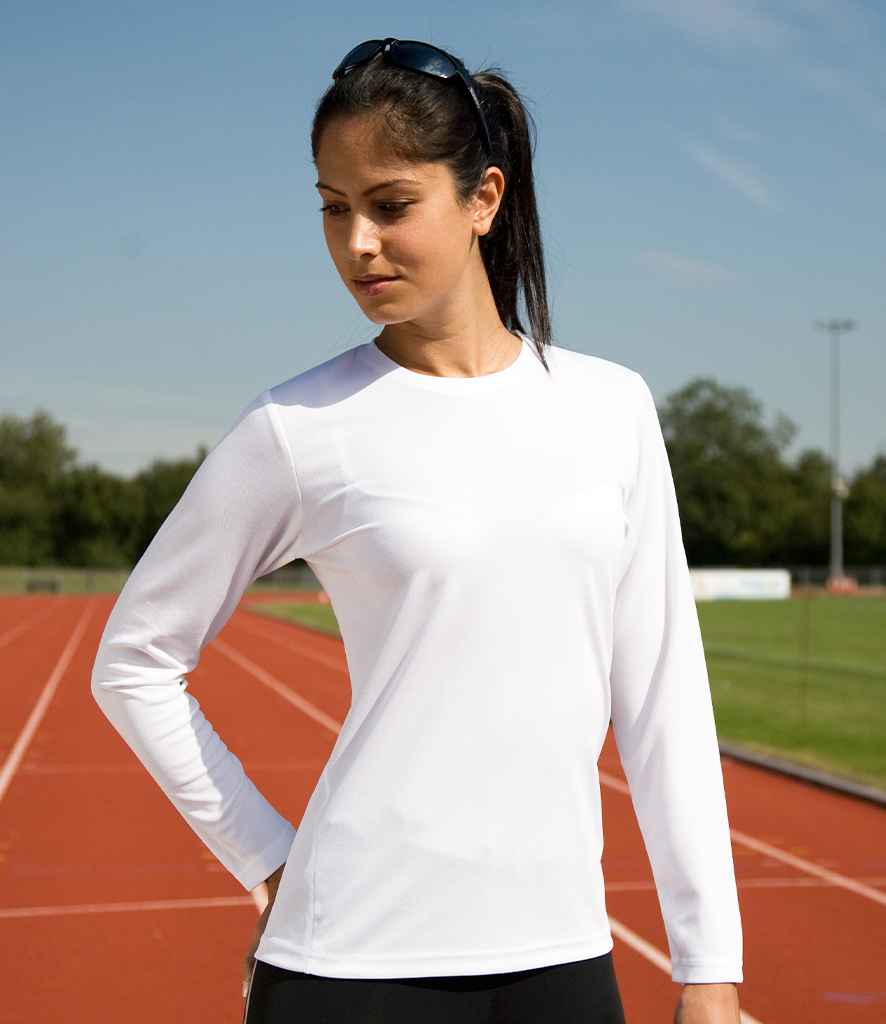 Spiro Ladies Performance Long Sleeve T-Shirt in White by Spiro — Custom branded clothing by Print Press, featuring premium embroidery produced in our specialist print lab in the UK.