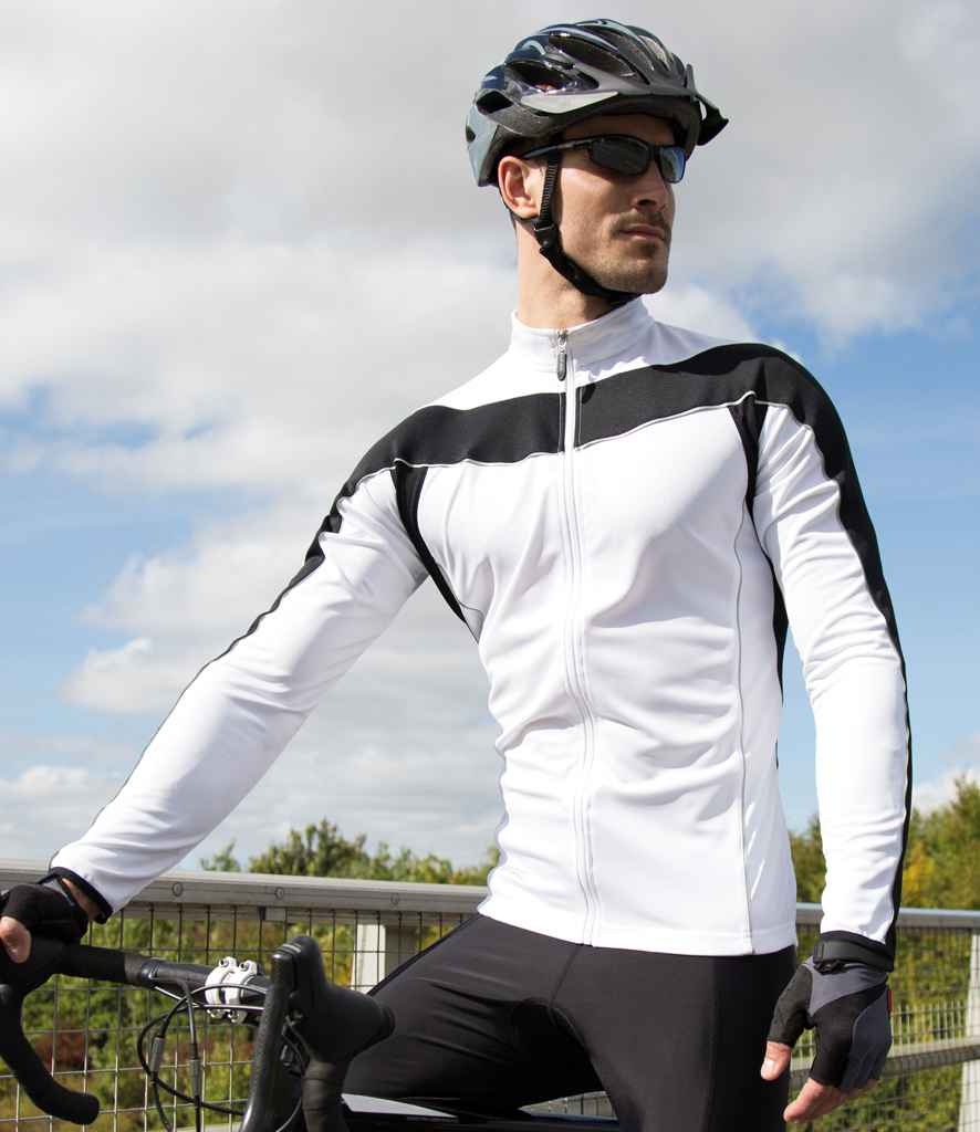 Spiro Bikewear Long Sleeve Performance Top in White Black by Spiro — Custom branded clothing by Print Press, featuring premium embroidery produced in our specialist print lab in the UK.