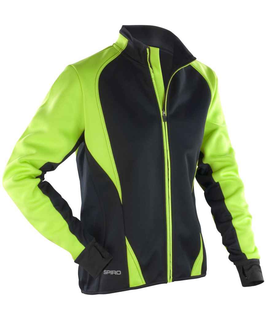 Spiro Ladies Freedom Soft Shell Jacket in Lime Green Black by Spiro — Custom branded clothing by Print Press, featuring premium embroidery produced in our specialist print lab in the UK.