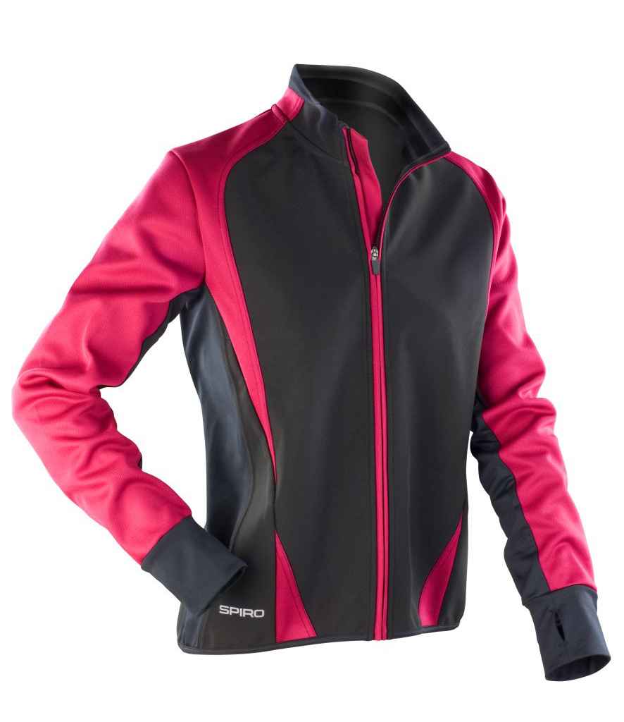 Spiro Ladies Freedom Soft Shell Jacket in Magenta Black by Spiro — Custom branded clothing by Print Press, featuring premium embroidery produced in our specialist print lab in the UK.