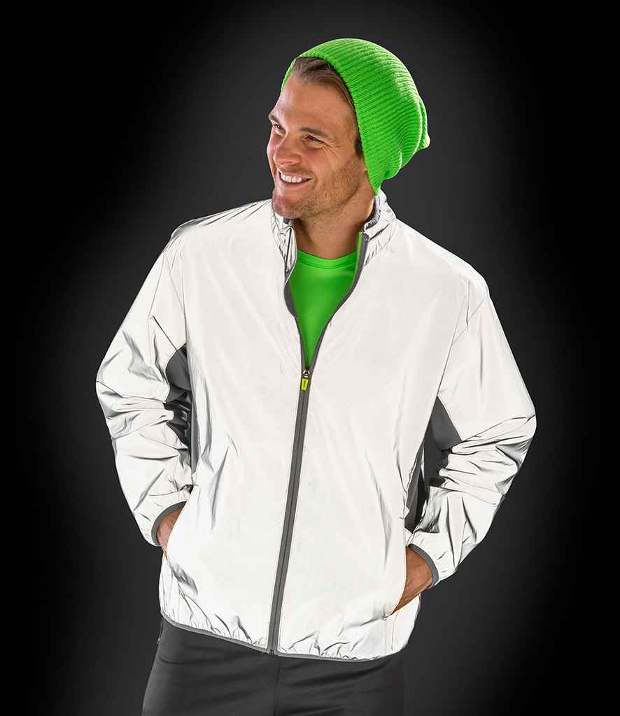 Spiro Luxe Reflective Hi-Vis Jacket in Neon White by Spiro — Custom branded clothing by Print Press, featuring premium embroidery produced in our specialist print lab in the UK.