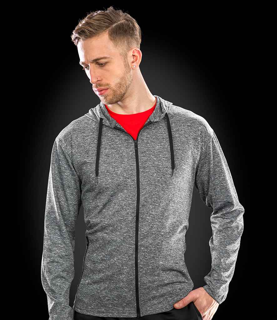 Spiro Hooded T-Shirt Jacket in Marl Grey by Spiro — Custom branded clothing by Print Press, featuring premium embroidery produced in our specialist print lab in the UK.