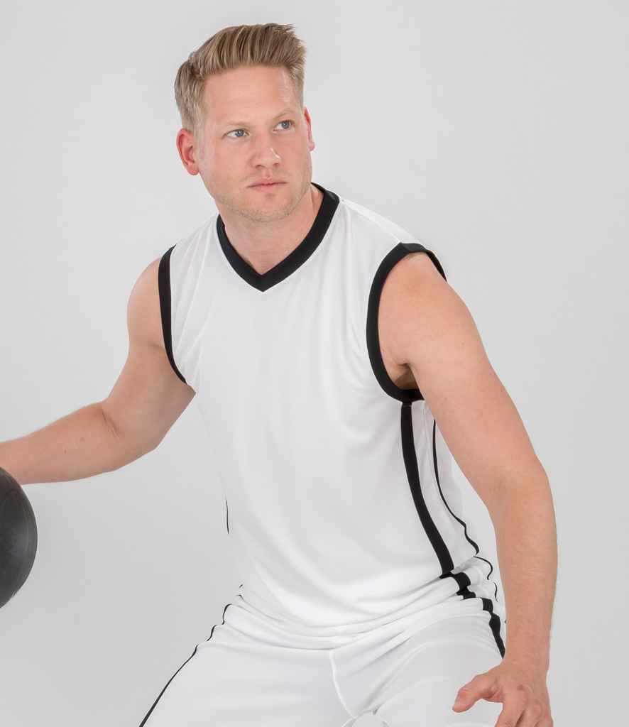 Spiro Basketball Top in White Black by Spiro — Custom branded clothing by Print Press, featuring premium embroidery produced in our specialist print lab in the UK.