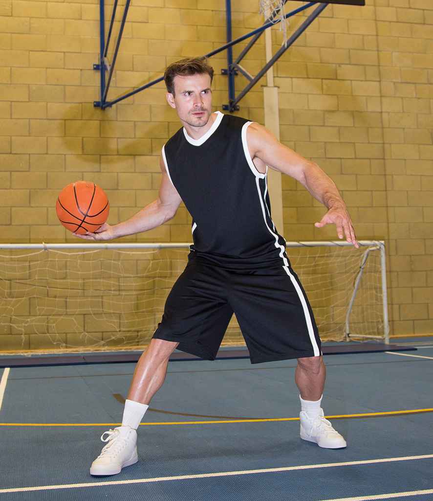 Spiro Basketball Shorts in Black White by Spiro — Custom branded clothing by Print Press, featuring premium embroidery produced in our specialist print lab in the UK.