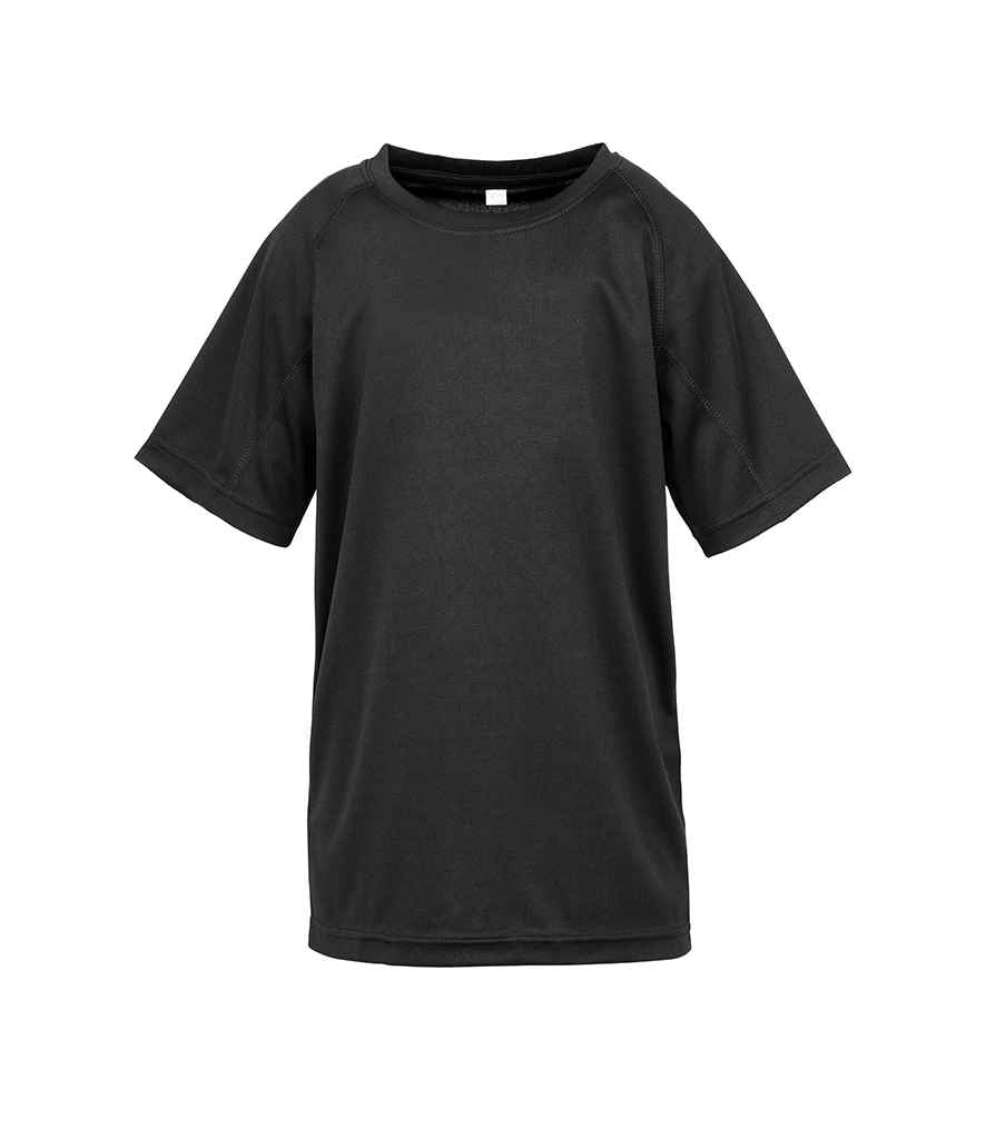 Spiro Kids Impact Performance Aircool T-Shirt in Black by Spiro — Custom branded clothing by Print Press, featuring premium embroidery produced in our specialist print lab in the UK.