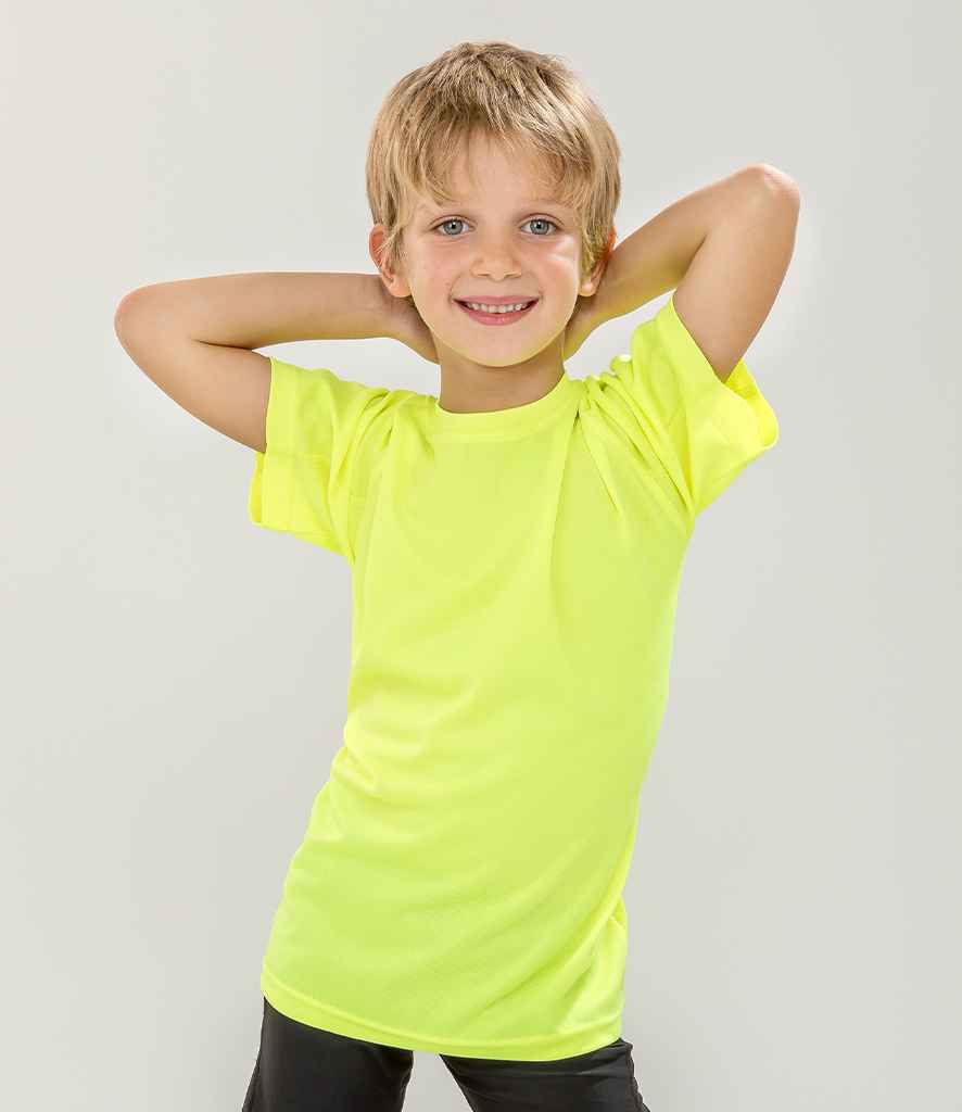 Spiro Kids Impact Performance Aircool T-Shirt in Flo Yellow by Spiro — Custom branded clothing by Print Press, featuring premium embroidery produced in our specialist print lab in the UK.