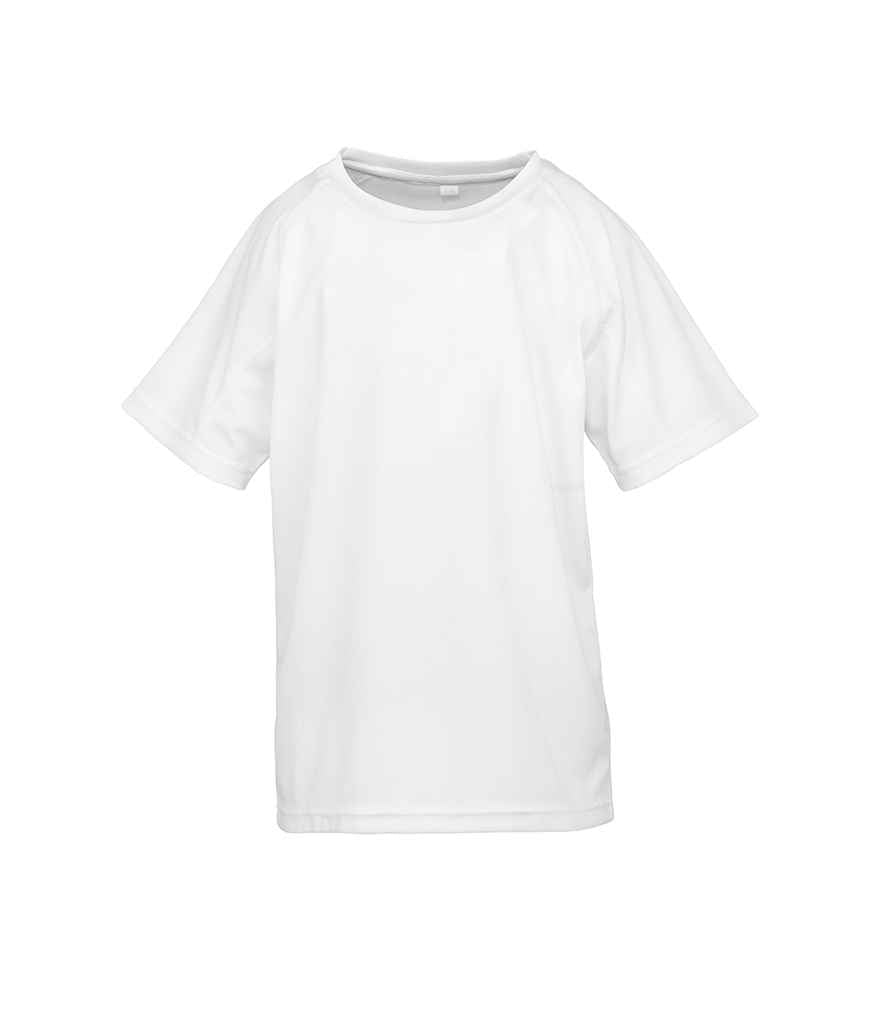 Spiro Kids Impact Performance Aircool T-Shirt in White by Spiro — Custom branded clothing by Print Press, featuring premium embroidery produced in our specialist print lab in the UK.