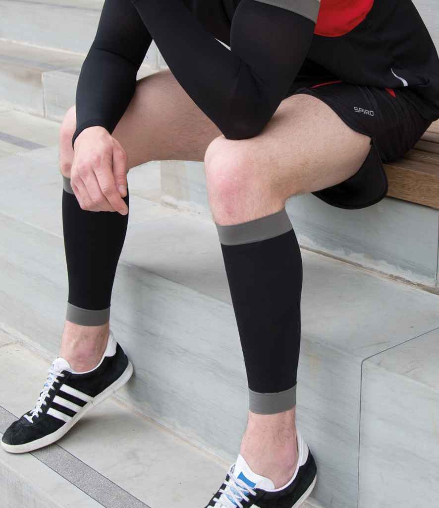 Spiro Compression Calf Sleeve in Black Grey by Spiro — Custom branded clothing by Print Press, featuring premium embroidery produced in our specialist print lab in the UK.