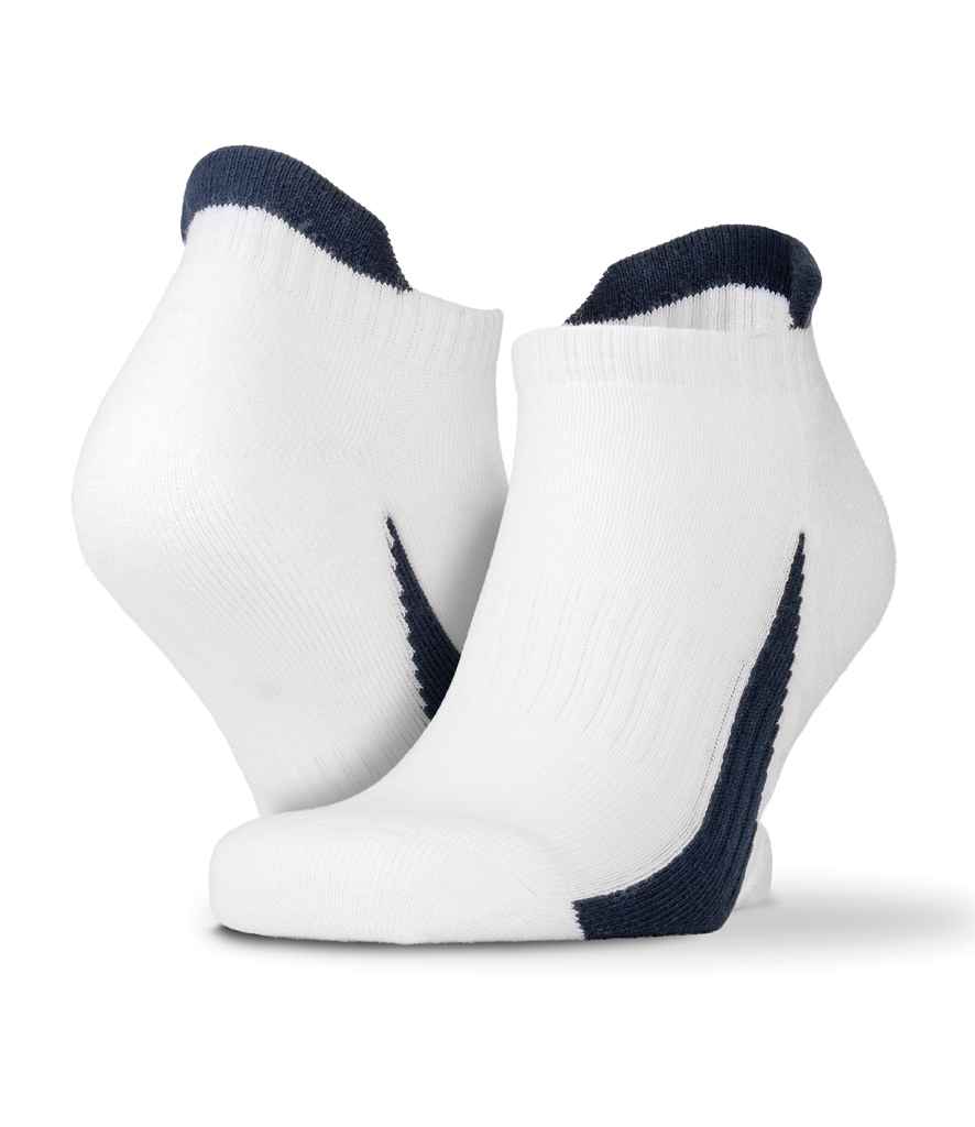 Spiro 3 Pack Sports Sneaker Socks in White Navy by Spiro — Custom branded clothing by Print Press, featuring premium embroidery produced in our specialist print lab in the UK.