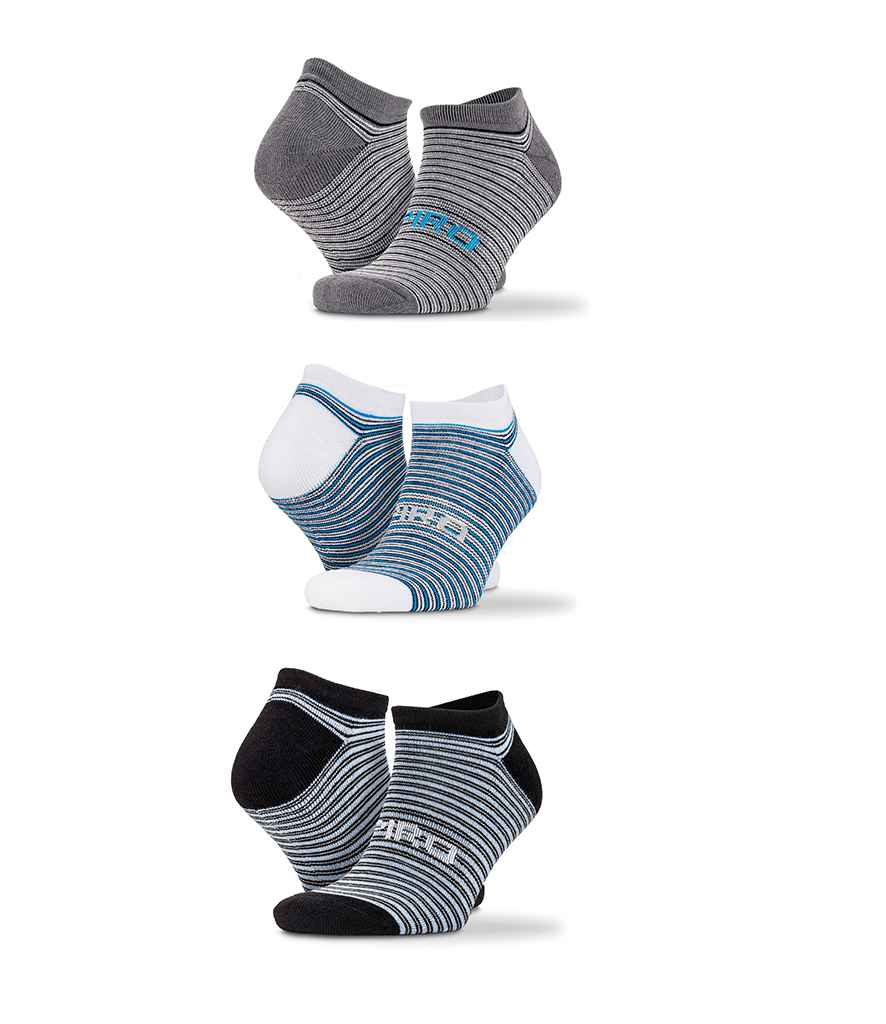 Spiro 3 Pack Mixed Stripe Sneaker Socks in Mixed by Spiro — Custom branded clothing by Print Press, featuring premium embroidery produced in our specialist print lab in the UK.