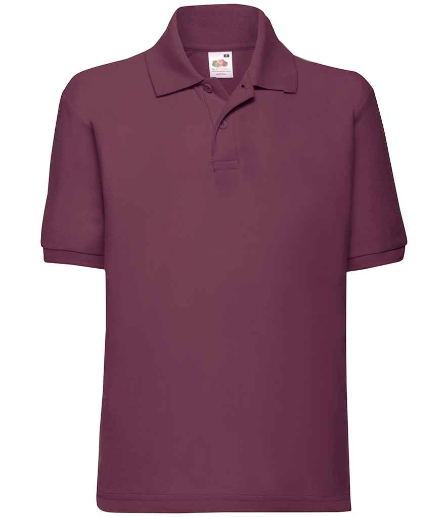 Fruit of the Loom Kids Poly/Cotton Pique Polo Shirt in Burgundy by Fruit of the Loom — Custom branded clothing by Print Press, featuring premium embroidery produced in our specialist print lab in the UK.