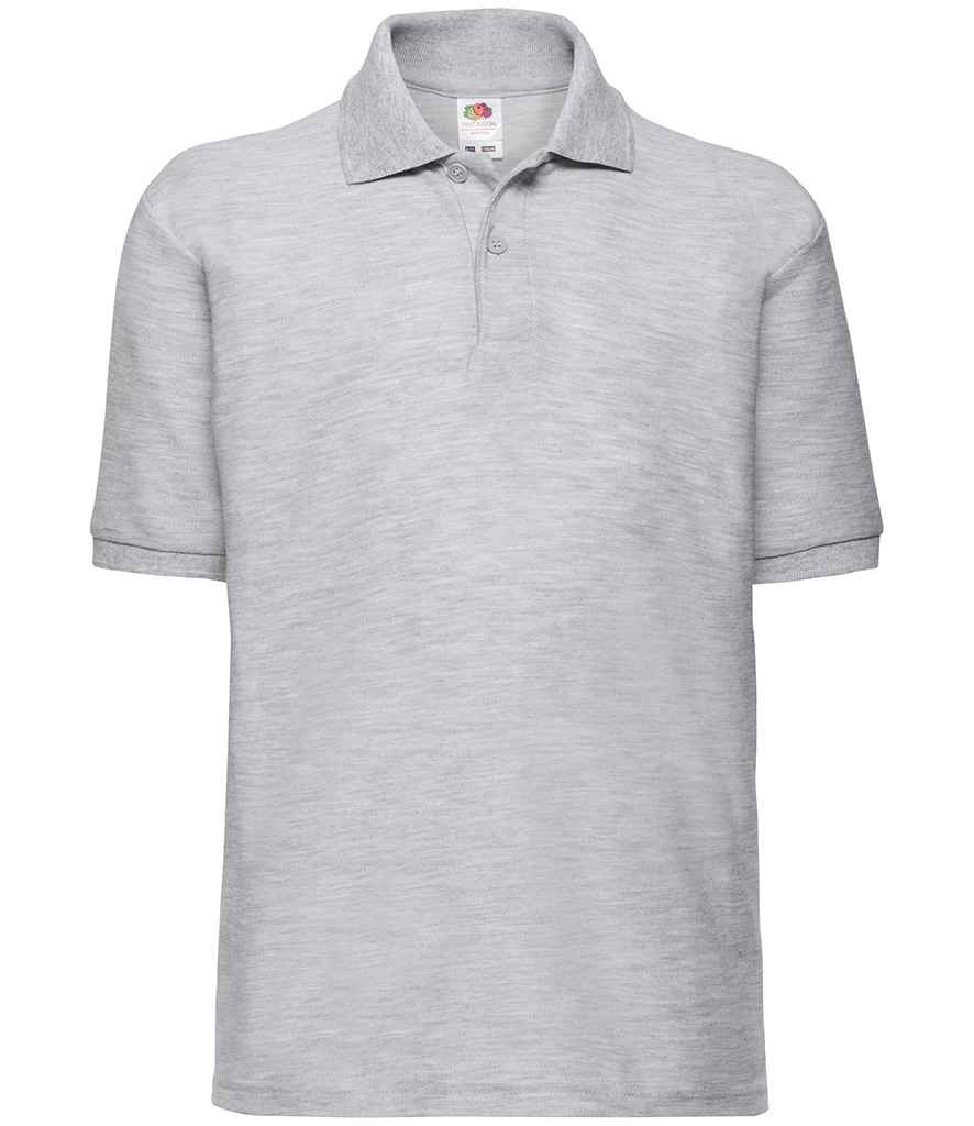 Fruit of the Loom Kids Poly/Cotton Pique Polo Shirt in Heather Grey by Fruit of the Loom — Custom branded clothing by Print Press, featuring premium embroidery produced in our specialist print lab in the UK.