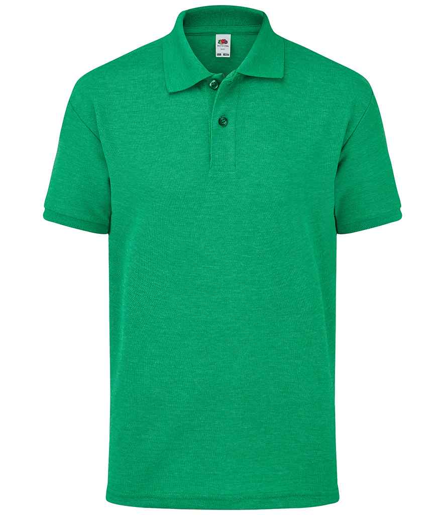 Fruit of the Loom Kids Poly/Cotton Pique Polo Shirt in Heather Green by Fruit of the Loom — Custom branded clothing by Print Press, featuring premium embroidery produced in our specialist print lab in the UK.