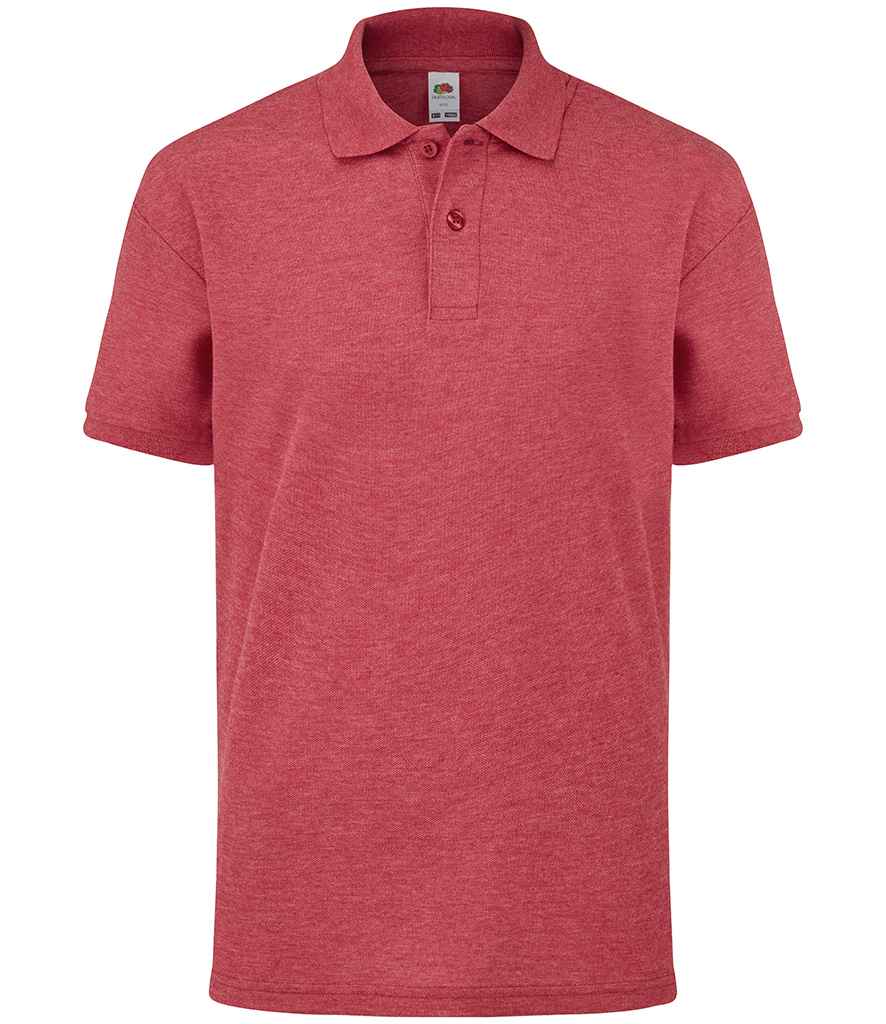 Fruit of the Loom Kids Poly/Cotton Pique Polo Shirt in Heather Red by Fruit of the Loom — Custom branded clothing by Print Press, featuring premium embroidery produced in our specialist print lab in the UK.