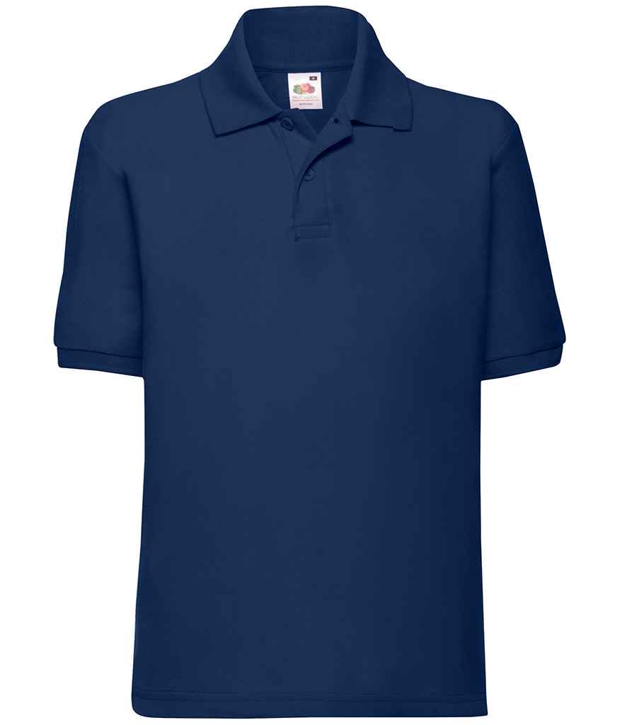 Fruit of the Loom Kids Poly/Cotton Pique Polo Shirt in Navy by Fruit of the Loom — Custom branded clothing by Print Press, featuring premium embroidery produced in our specialist print lab in the UK.