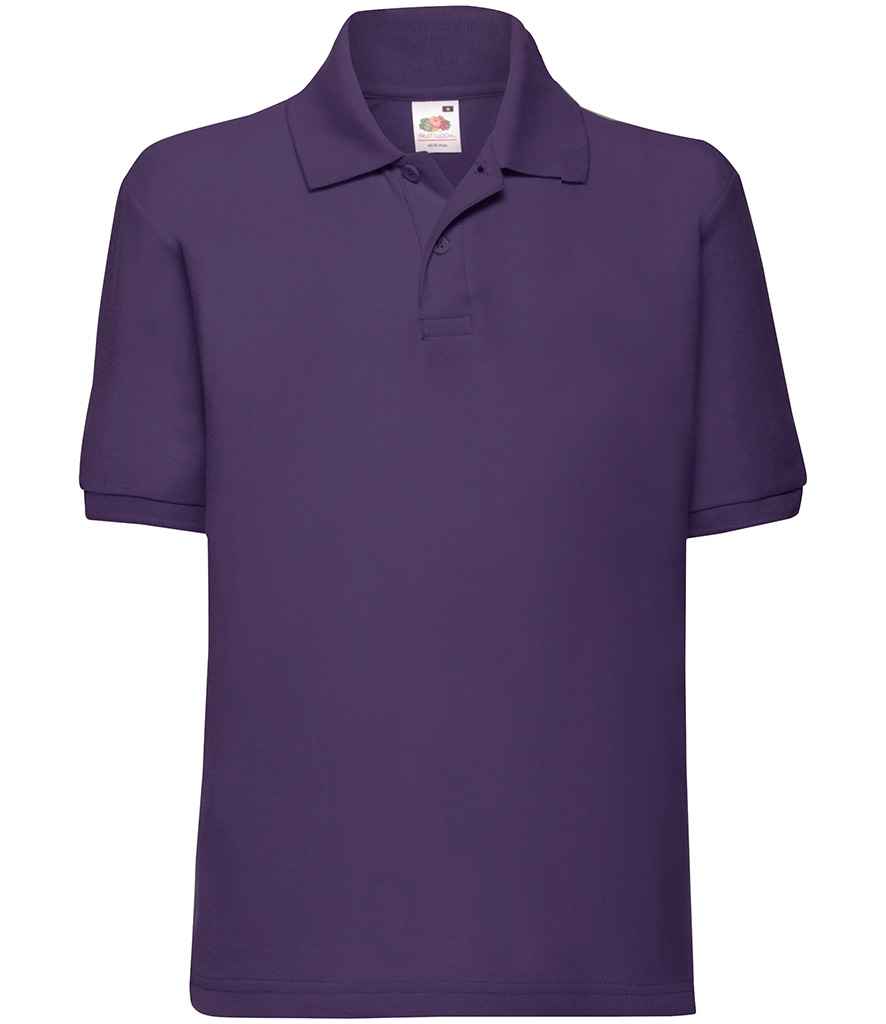 Fruit of the Loom Kids Poly/Cotton Pique Polo Shirt in Purple by Fruit of the Loom — Custom branded clothing by Print Press, featuring premium embroidery produced in our specialist print lab in the UK.