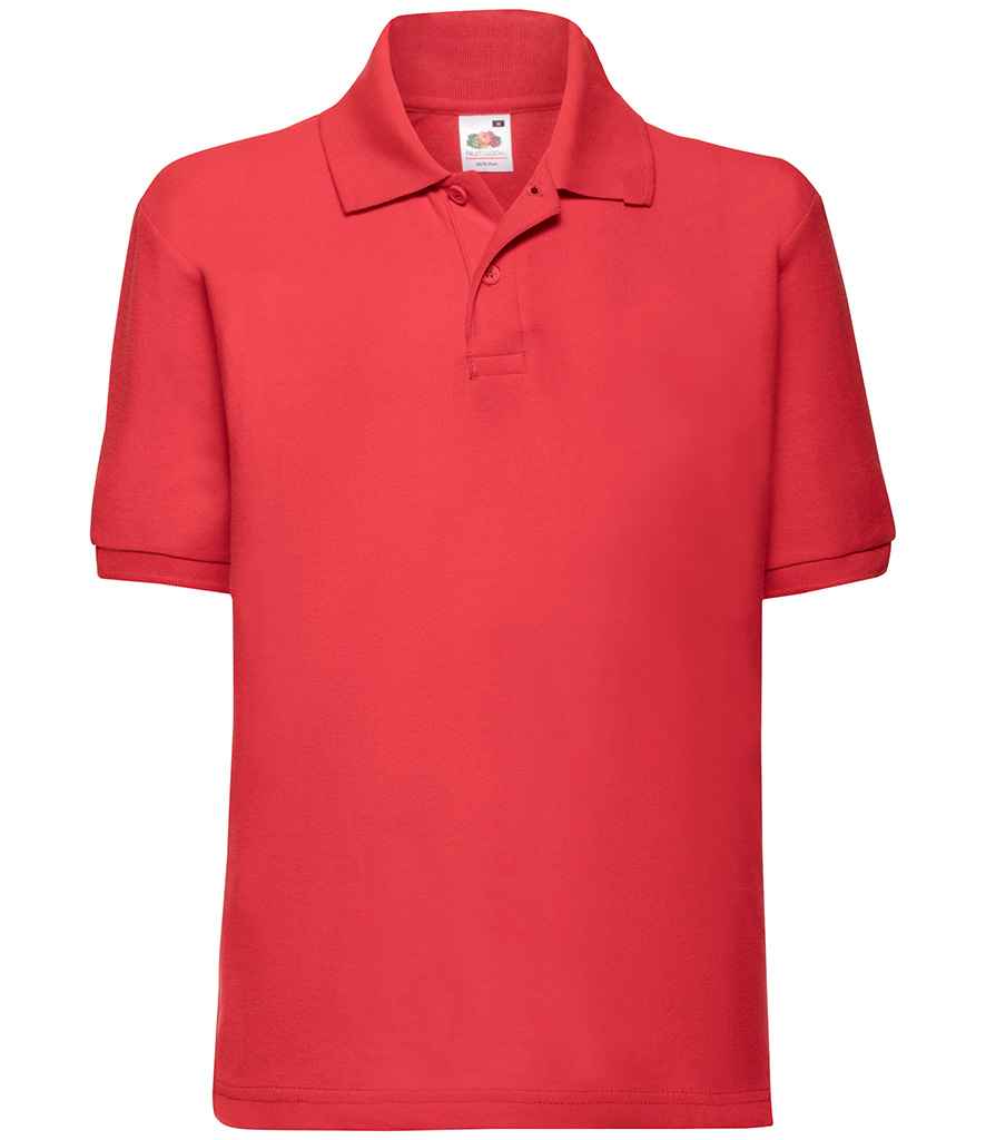 Fruit of the Loom Kids Poly/Cotton Pique Polo Shirt in Red by Fruit of the Loom — Custom branded clothing by Print Press, featuring premium embroidery produced in our specialist print lab in the UK.