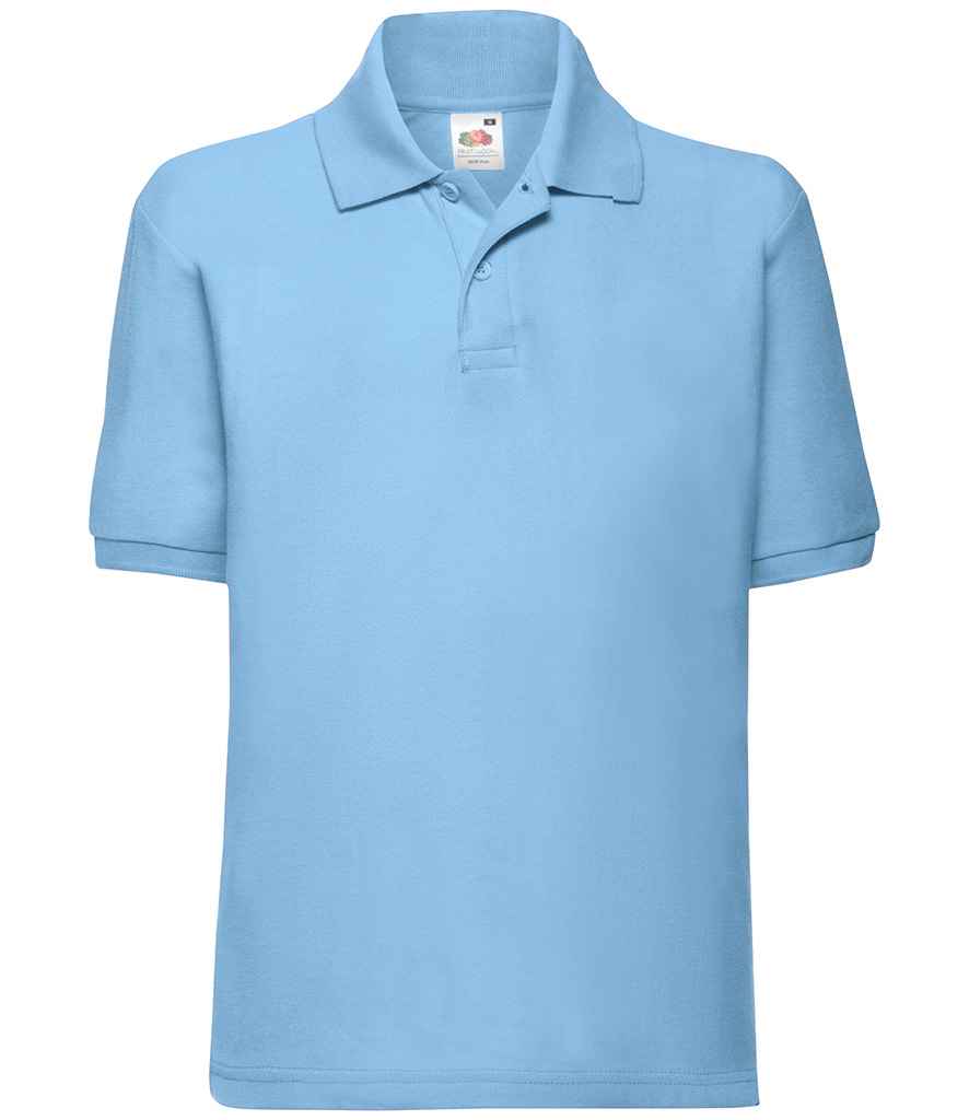 Fruit of the Loom Kids Poly/Cotton Pique Polo Shirt in Sky Blue by Fruit of the Loom — Custom branded clothing by Print Press, featuring premium embroidery produced in our specialist print lab in the UK.