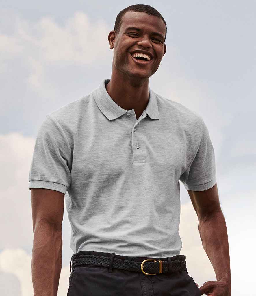 Fruit of the Loom Poly/Cotton Pique Polo Shirt in Heather Grey by Fruit of the Loom — Custom branded clothing by Print Press, featuring premium embroidery produced in our specialist print lab in the UK.