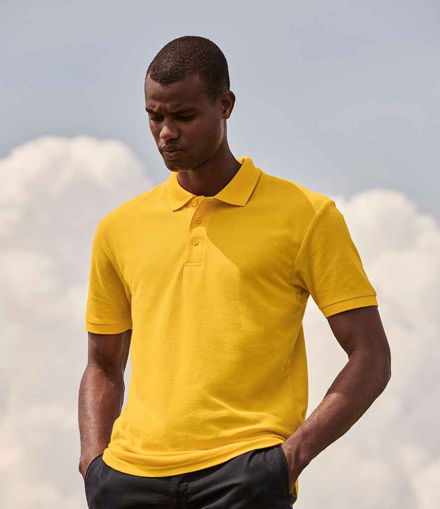 Fruit of the Loom Poly/Cotton Pique Polo Shirt in Sunflower by Fruit of the Loom — Custom branded clothing by Print Press, featuring premium embroidery produced in our specialist print lab in the UK.