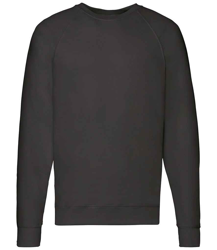Fruit of the Loom Lightweight Raglan Sweatshirt in Black by Fruit of the Loom — Custom branded clothing by Print Press, featuring premium embroidery produced in our specialist print lab in the UK.