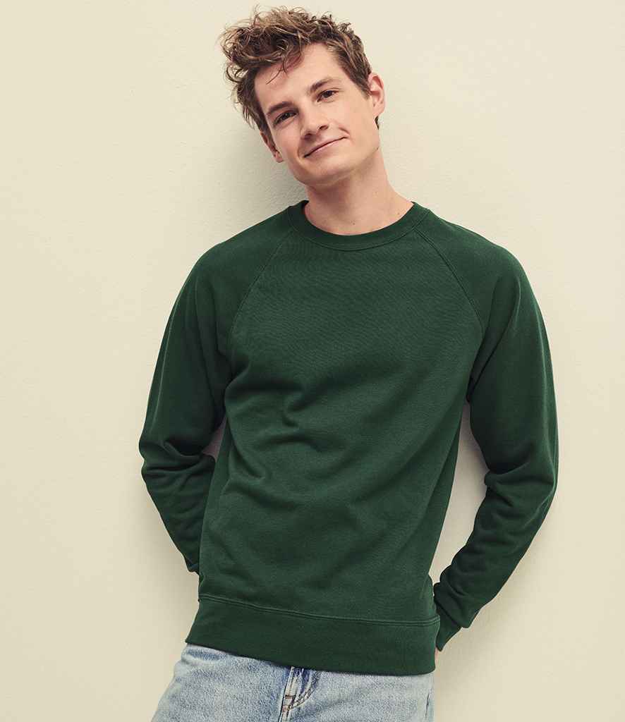 Fruit of the Loom Lightweight Raglan Sweatshirt in Bottle Green by Fruit of the Loom — Custom branded clothing by Print Press, featuring premium embroidery produced in our specialist print lab in the UK.