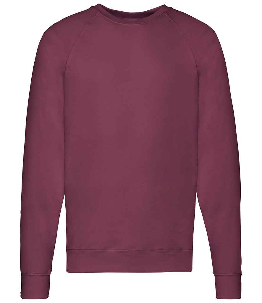 Fruit of the Loom Lightweight Raglan Sweatshirt in Burgundy by Fruit of the Loom — Custom branded clothing by Print Press, featuring premium embroidery produced in our specialist print lab in the UK.