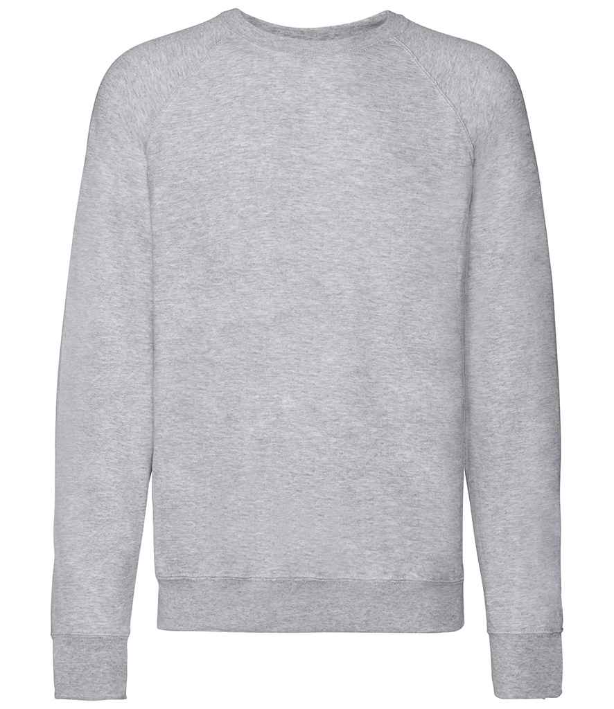 Fruit of the Loom Lightweight Raglan Sweatshirt in Heather Grey by Fruit of the Loom — Custom branded clothing by Print Press, featuring premium embroidery produced in our specialist print lab in the UK.