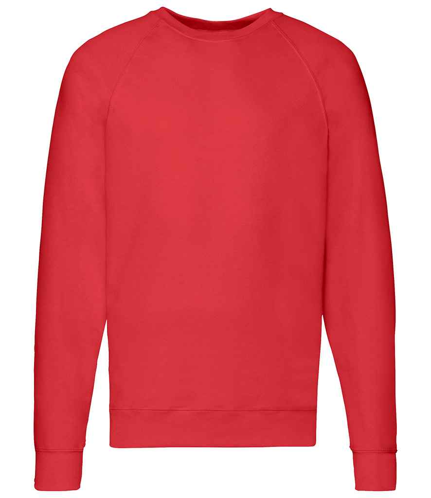 Fruit of the Loom Lightweight Raglan Sweatshirt in Red by Fruit of the Loom — Custom branded clothing by Print Press, featuring premium embroidery produced in our specialist print lab in the UK.