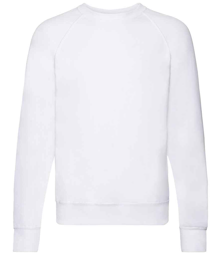 Fruit of the Loom Lightweight Raglan Sweatshirt in White by Fruit of the Loom — Custom branded clothing by Print Press, featuring premium embroidery produced in our specialist print lab in the UK.