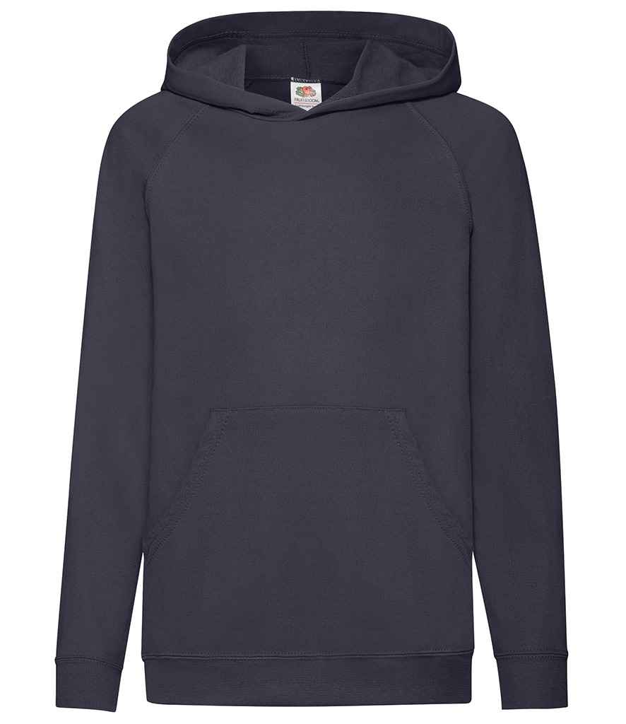 Fruit of the Loom Kids Lightweight Hooded Sweatshirt in Deep Navy by Fruit of the Loom — Custom branded clothing by Print Press, featuring premium embroidery produced in our specialist print lab in the UK.